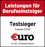 Prüfsiegel: Euro im Test 78 Krankenkassen - Leistungen für Berufseinsteiger: Testsieger Ausgabe 11/2020