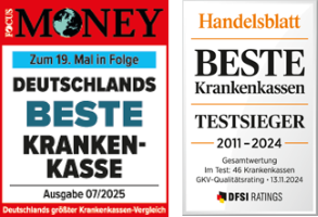 Prüfsiegel Handelsblatt - Testsieger GKV-Rating - Beste Krankenkassen