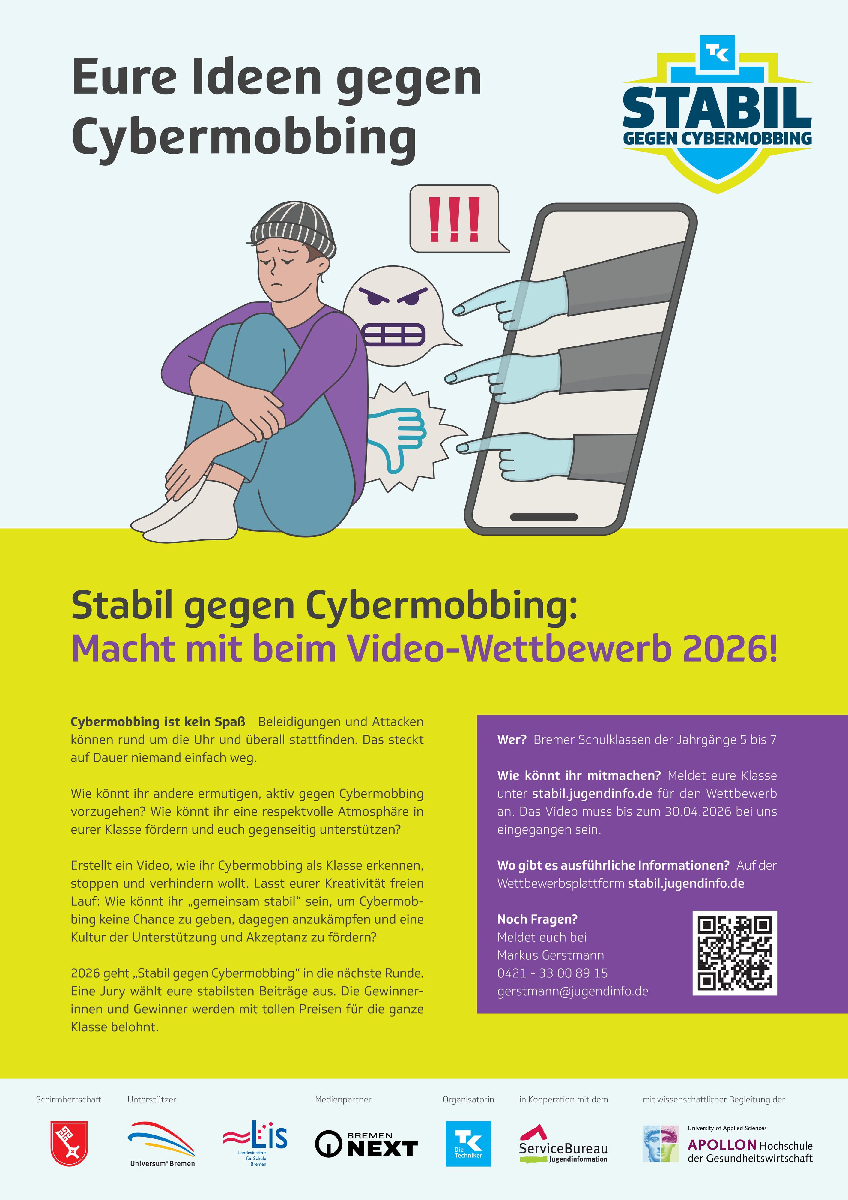Die TK ruft Schulklassen im Land Bremen zur Teilnahme am Video-Wettbewerb gegen Cybermobbing auf.
